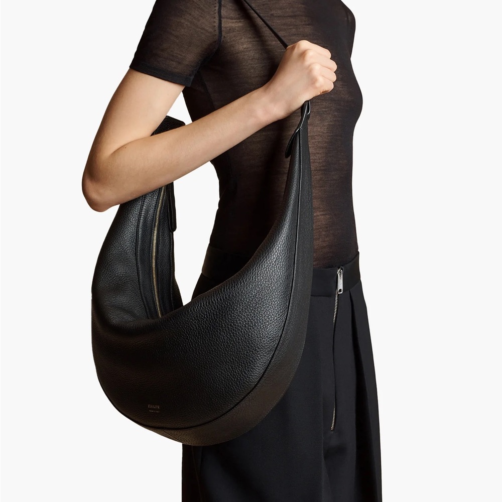 KHAITE Augustina Hobo Bag Black Pebbled Leather Large